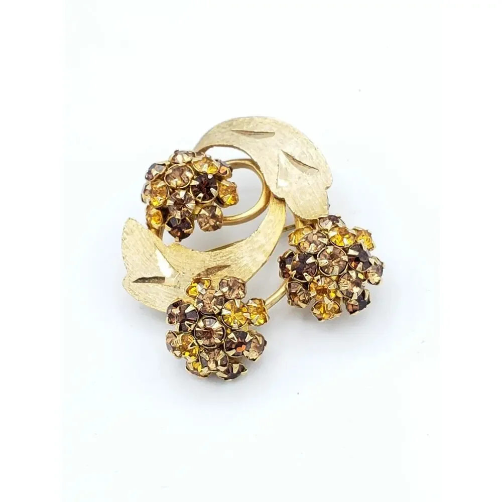 Rhinestone Flower Brooch Pin 2.5